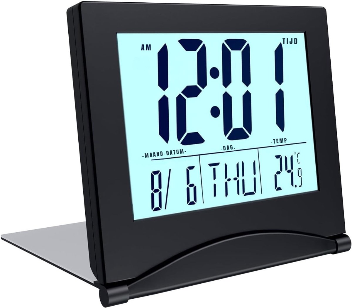 QUOVO® Dementieklok – Digitale Klok met Alarmfunctie – Kalenderklok met Digitale Wekker - Met Datum en Temperatuurmeter - Zwart