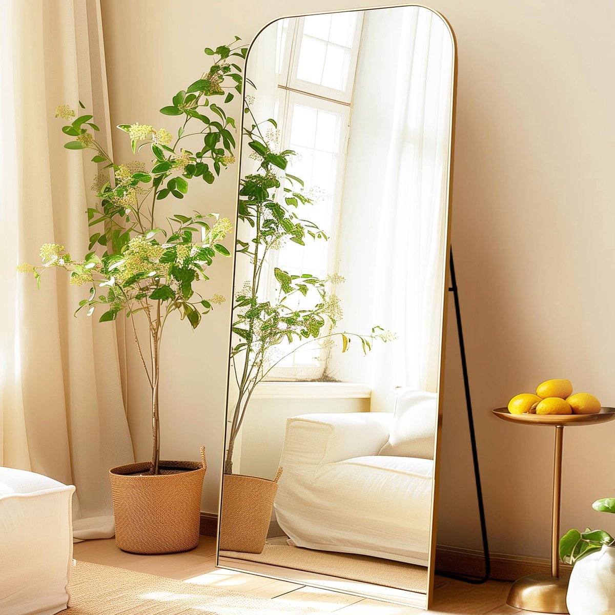 Staande spiegel 179 x 65 cm - goudkleurig aluminium frame - grote vrijstaande spiegel - ShopVlot