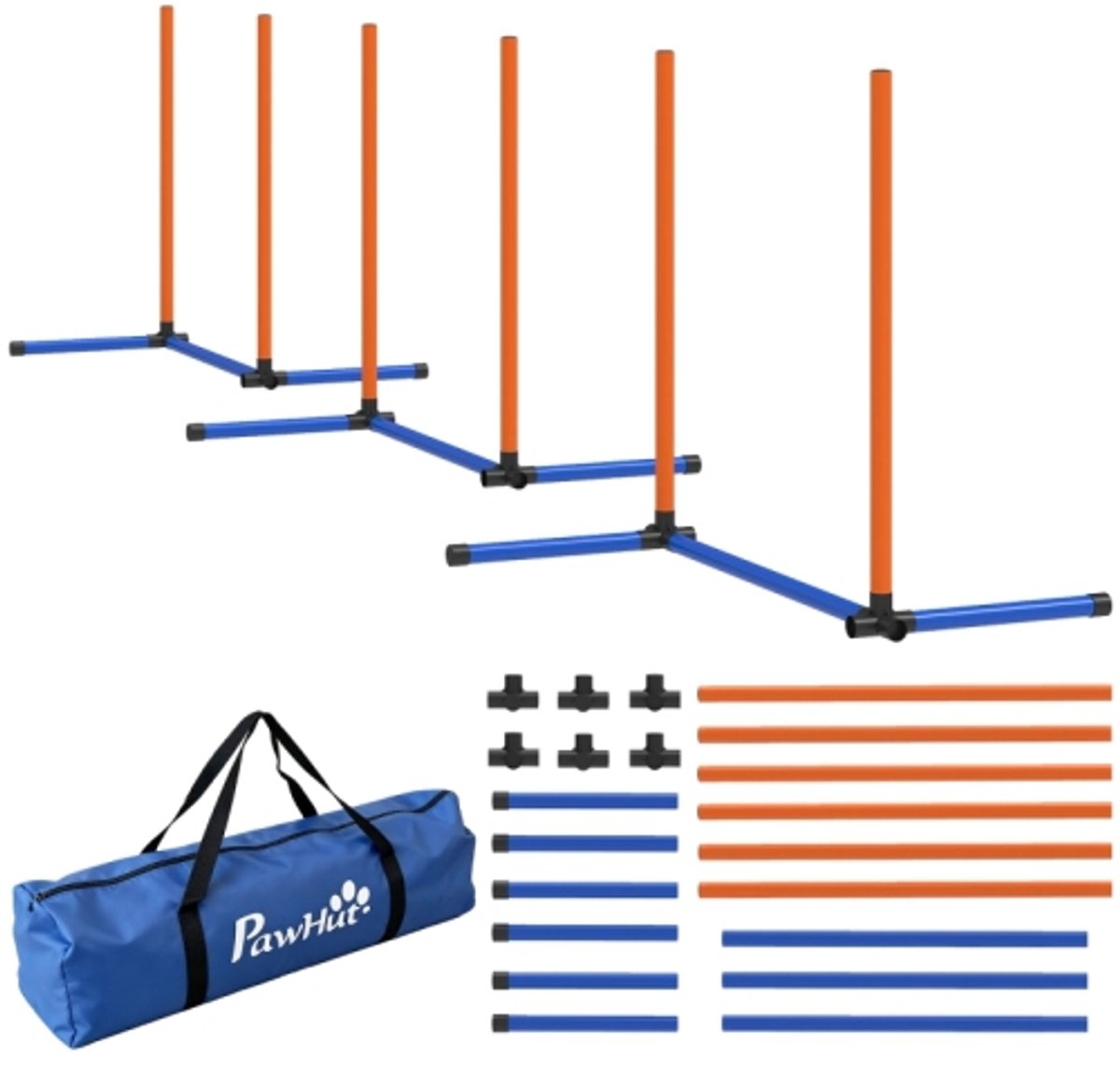 Agility Set voor Honden, 3-delige Hondentrainingsset met Slalomstokken, Draagtas, Wendbare Trainingsuitrusting voor Binnen en Buiten