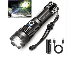 Besjaar Zaklamp LED Oplaadbaar - Militaire zaklamp - 5000 Lumen - USB-C oplaadbaar- inclusief opladerbare batterijen en kabel- waterdicht - camping