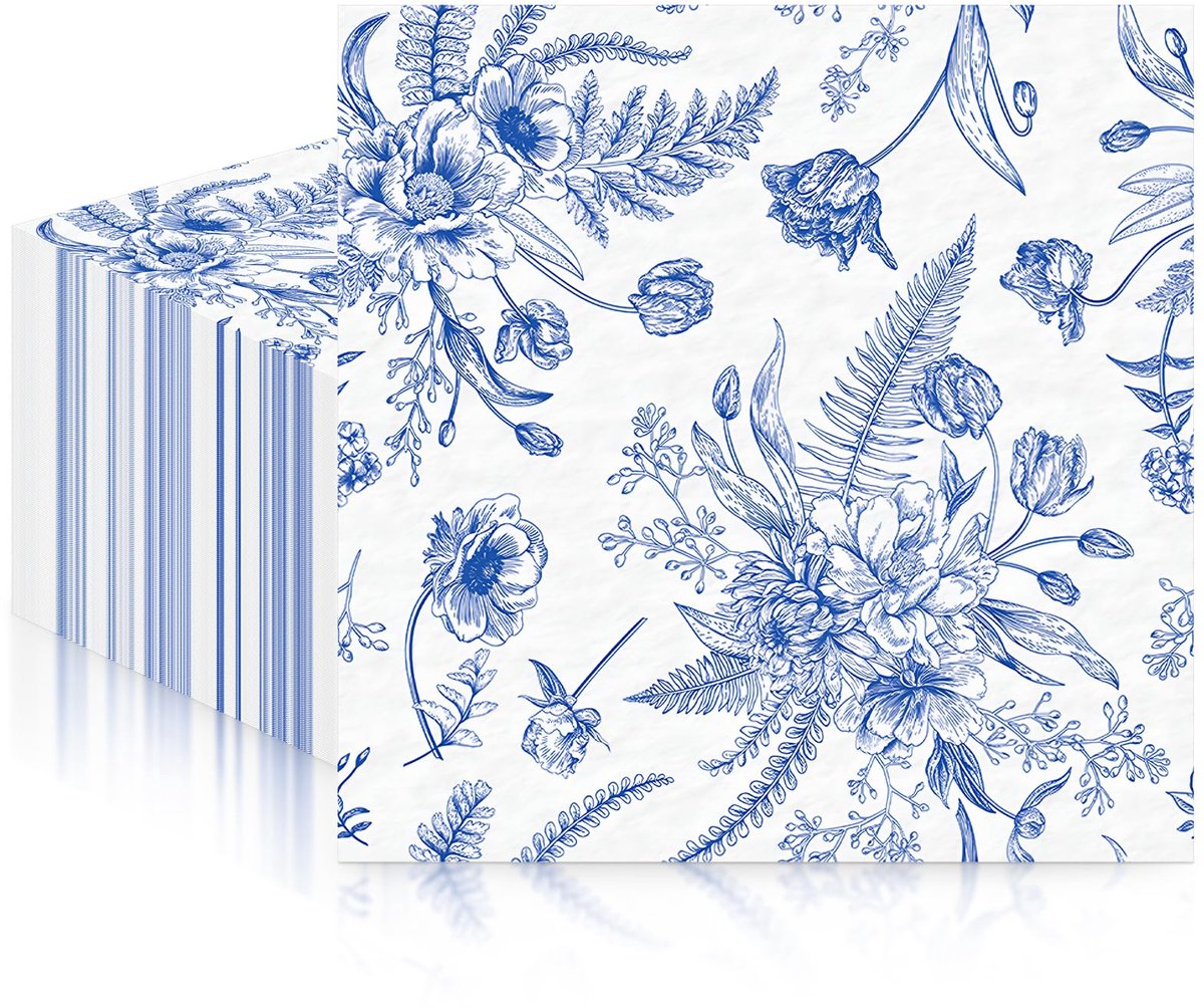 20 stuks blauwe feestpapieren servetten, wegwerp cocktailserviettes servetten met patroon van Chinoiserie, 2-laags, 33 - ShopVlot