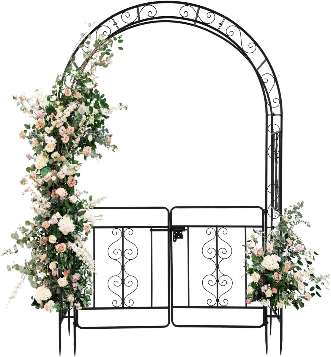 CINK & Co Tuinboog 213 cm - Met Deur voor Klimplanten - Gepoedercoat Staal - Zwart - 134,5 x 58,5 x 213 cm