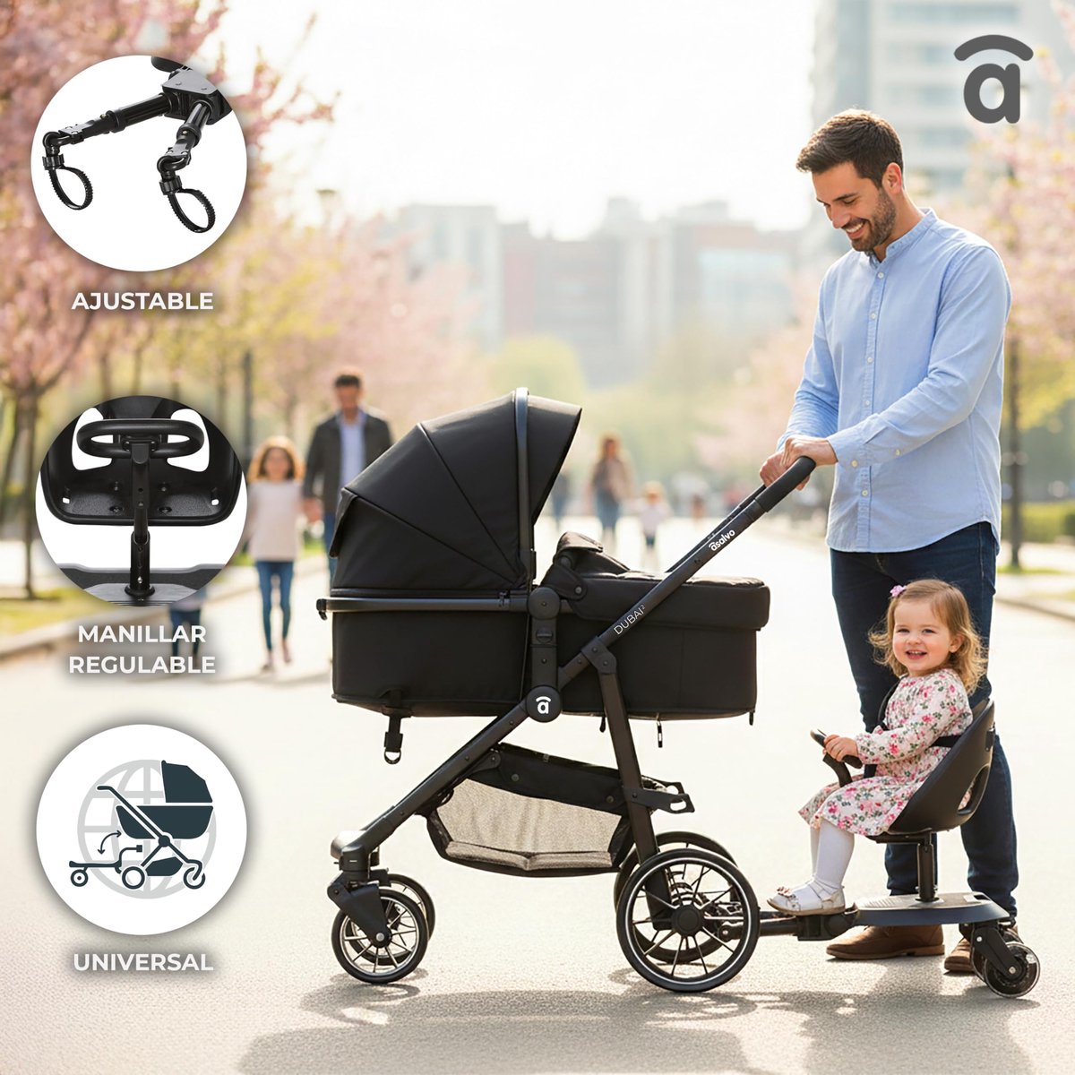 Asalvo Go Seat 2-in-1 step 2-in-1 voor kinderwagen, Go Seat, universeel, patin kinderwagen voor baby's, geschikt voor - ShopVlot