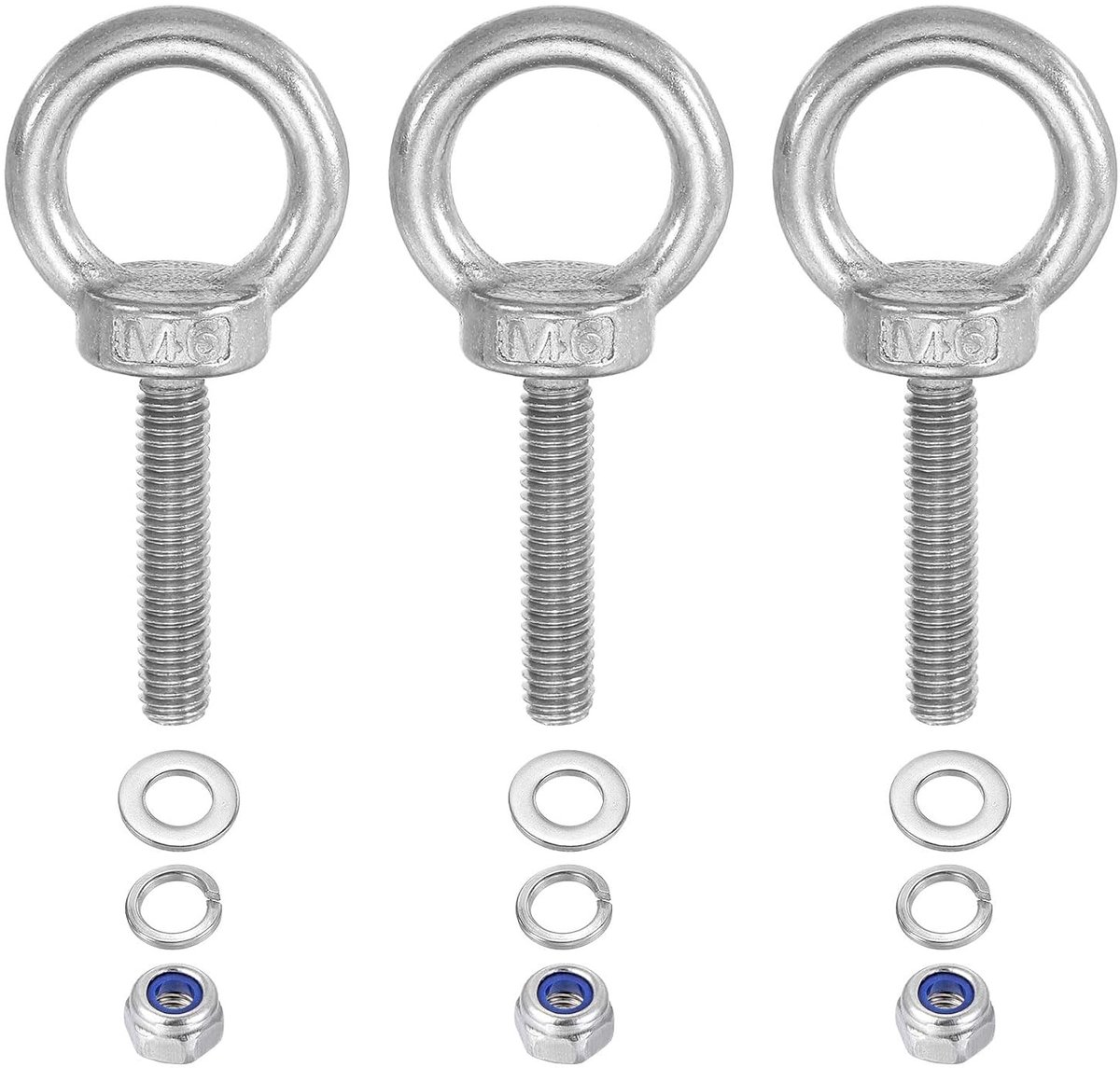 Hefschouder oogschroef M6 x 30 mm, 3 stuks roestvrij staal met moeren en sluitringen voor hangmat en tuinaccessoires ophangsystemen