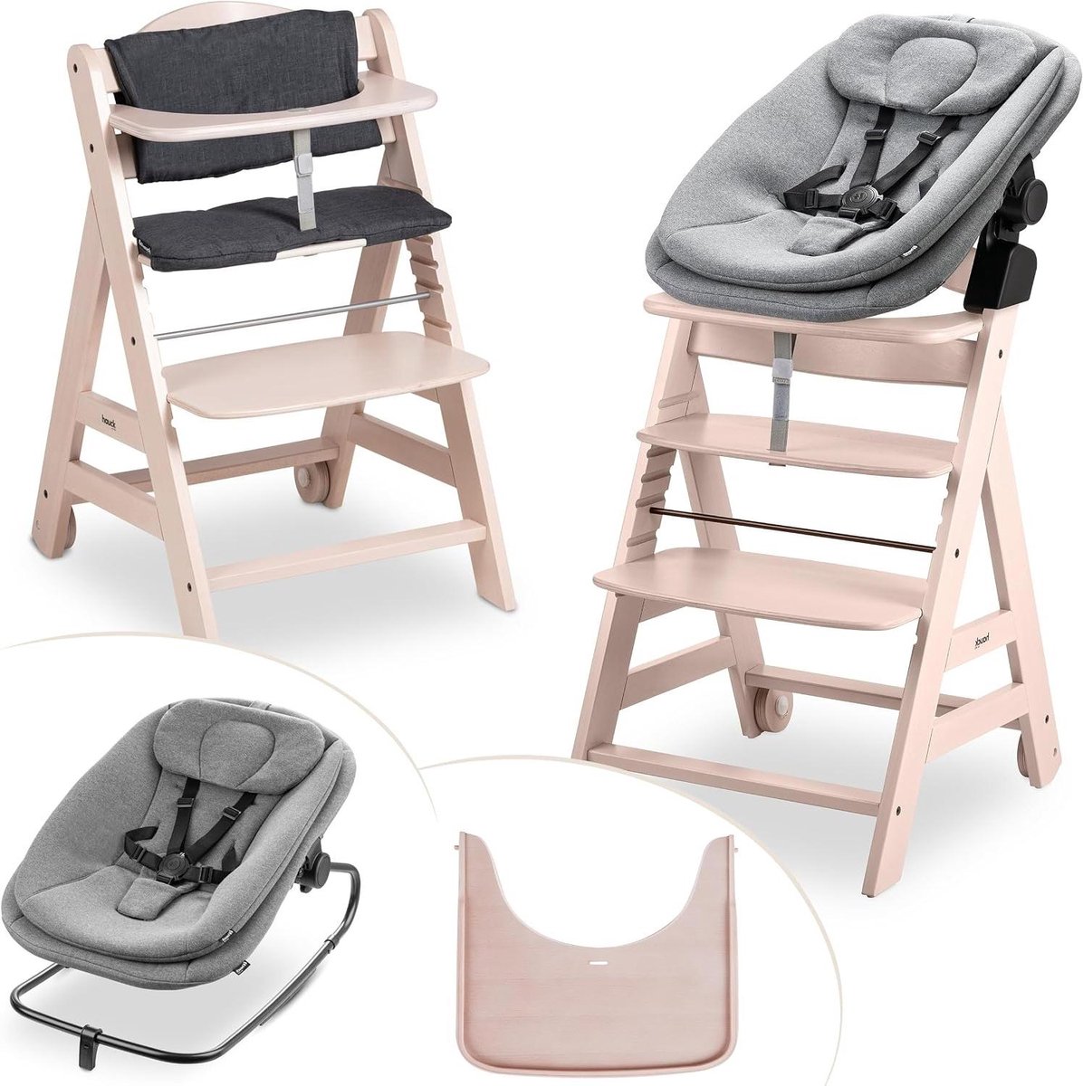 Hoge stoel - Baby eetstoel - Vanaf geboorte - 3-in-1 babywip - 58 x 48 x 79 cm - Witwashed