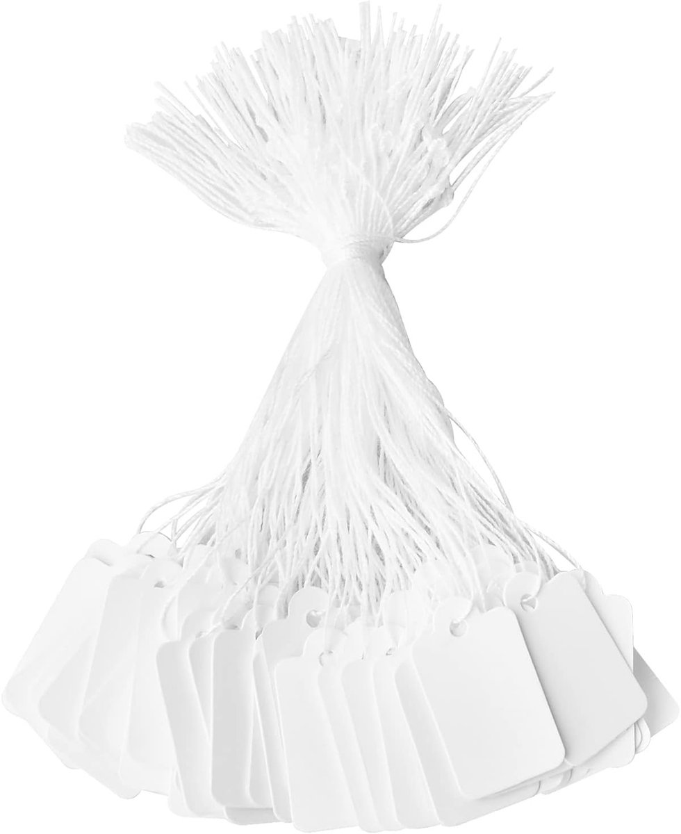 200 Stuks Witte Prijslabels met Koord voor Sieraden, Kleding en Vlooienmarkten - 23x13 mm, Ideaal voor Prijsmarkering en Display
