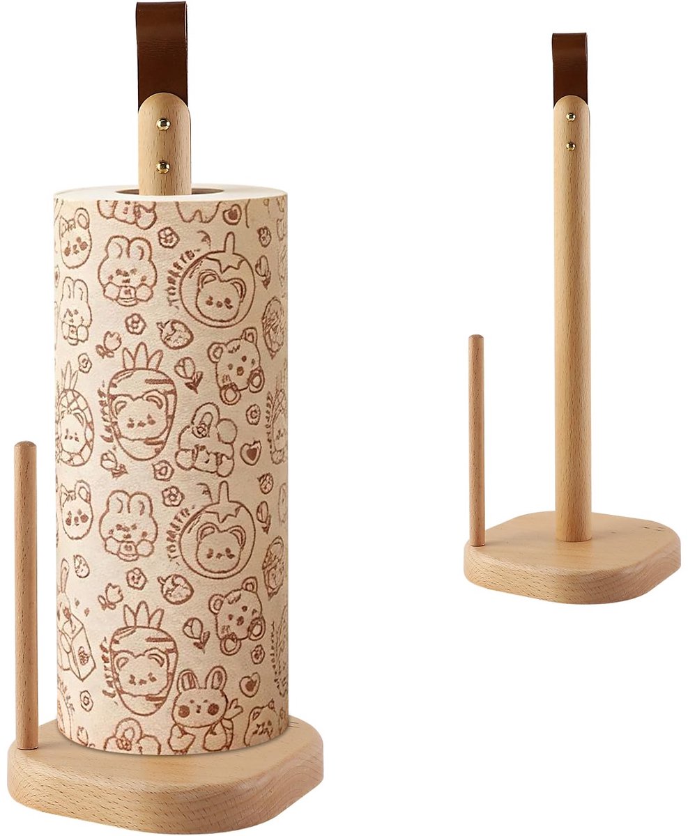 Keukenrolhouder staand - houten antislip basis - decoratief en functioneel - ideaal voor keuken en eettafel - ShopVlot