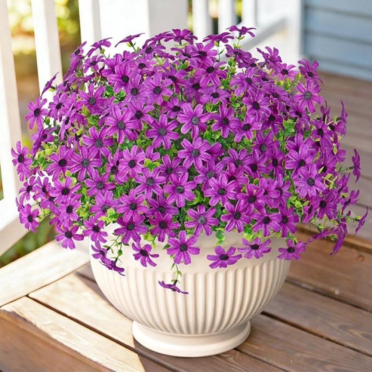 Kunstbloemen madeliefjes 8 bundels - Zijden bloemen boeket - UV-bestendig voor binnen & buiten - 35 cm