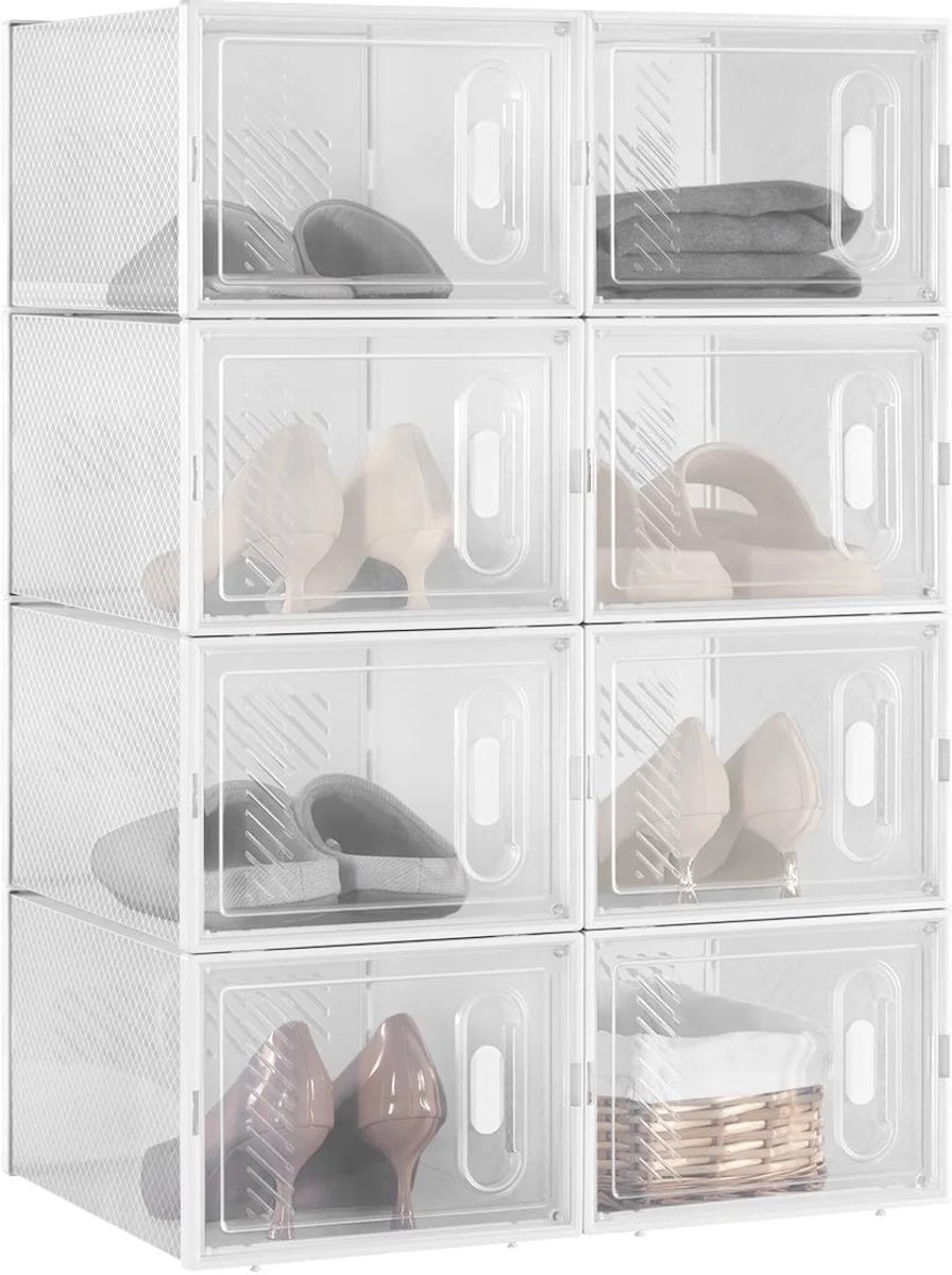 Opbergboxen Modulair White 8pcs - Stapelbaar, Transparant kunststof, Set 18 stuks - B 35 x D 22 x H 34 cm