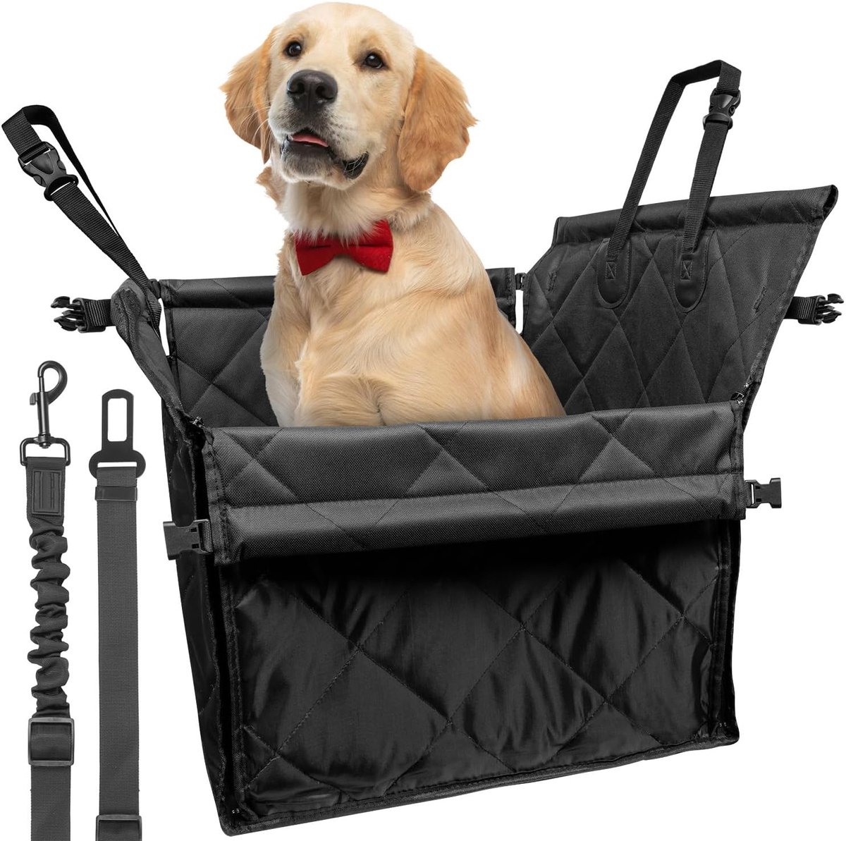 Wishdor Hondenautostoel met veiligheidsgordel - Opvouwbare hondenmand auto - Achterbank beschermer - Waterbestendig Oxford 600D - Zwart - L 53 x B 60 x H 50 cm