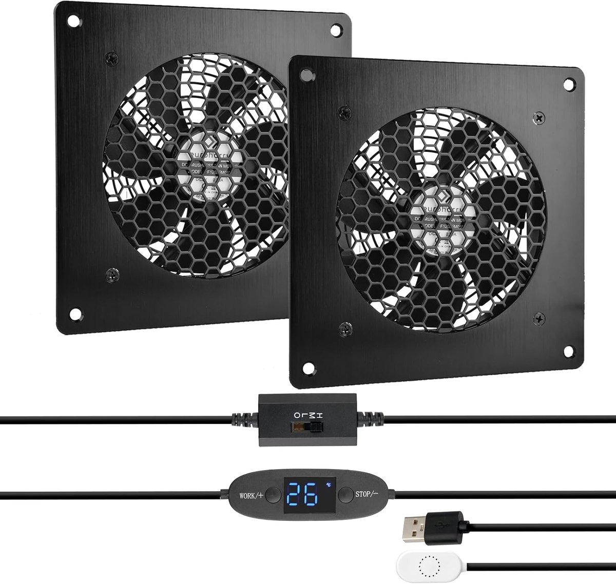 Digitale USB Ventilator - Zwart - 160 x 160 x 33 mm - Temperatuurgestuurd met Geluidsarm Systeem - Voor Thuisbioscoop
