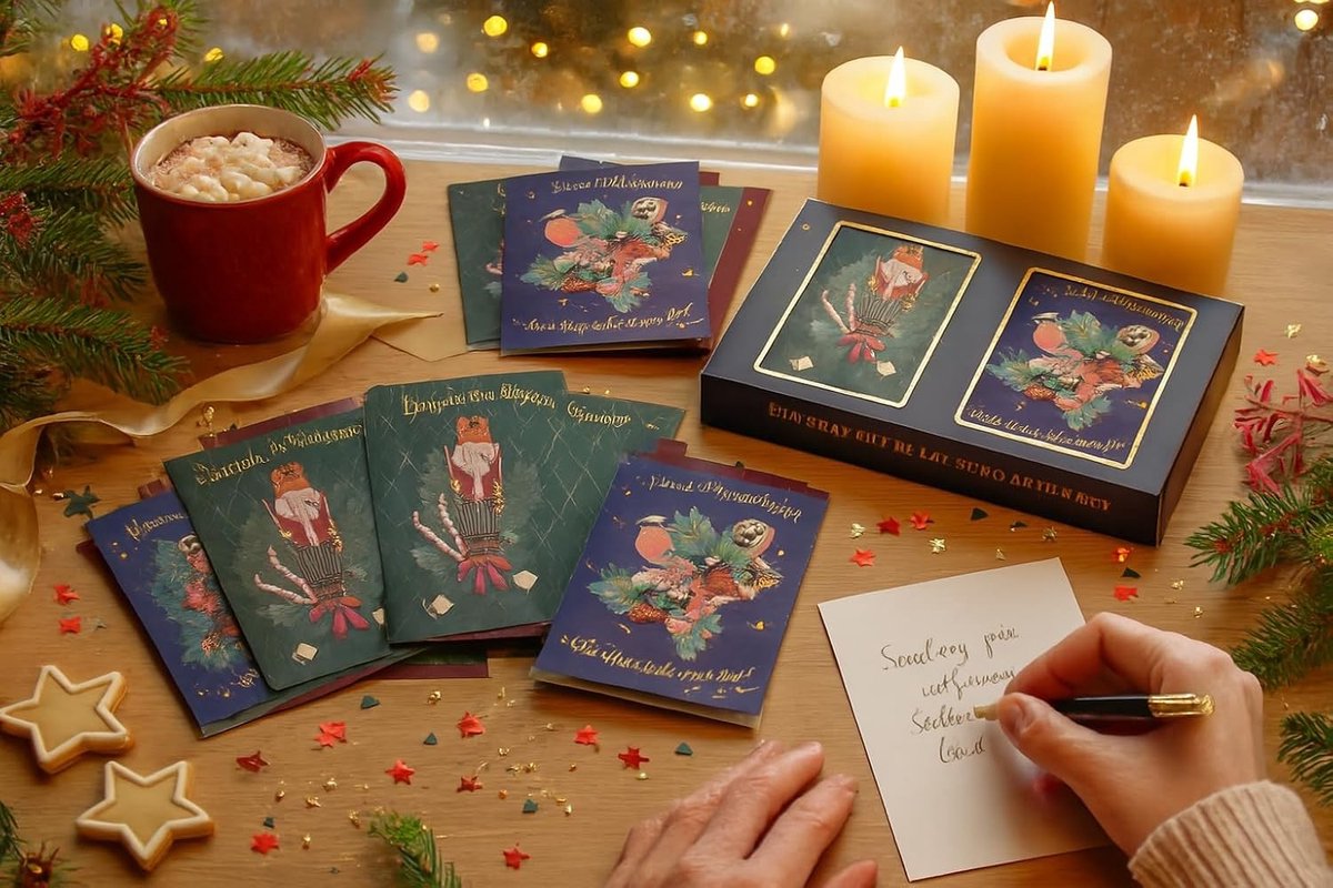 Set van 10 Luxe Kerstkaarten - Blauw - Met Bijpassende Enveloppen - FSC-gecertificeerd - Voor Wensen van het Einde van het Jaar