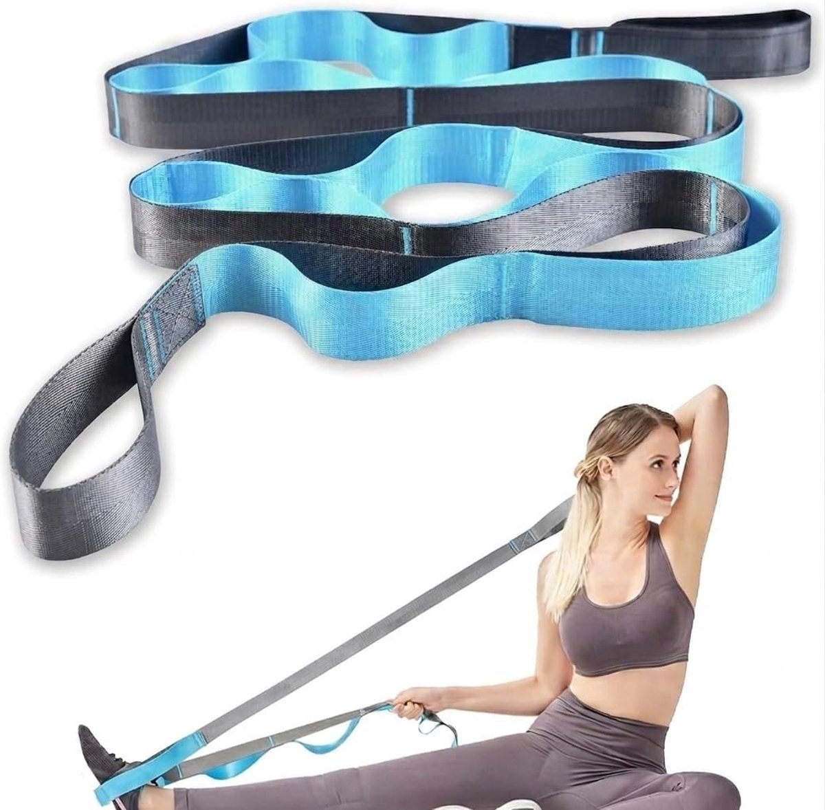 Verstelbare Yoga Stretchband met 10 Lussen voor Yoga, Pilates en Fitness Training, Ideaal voor Flexibiliteit en Krachttraining