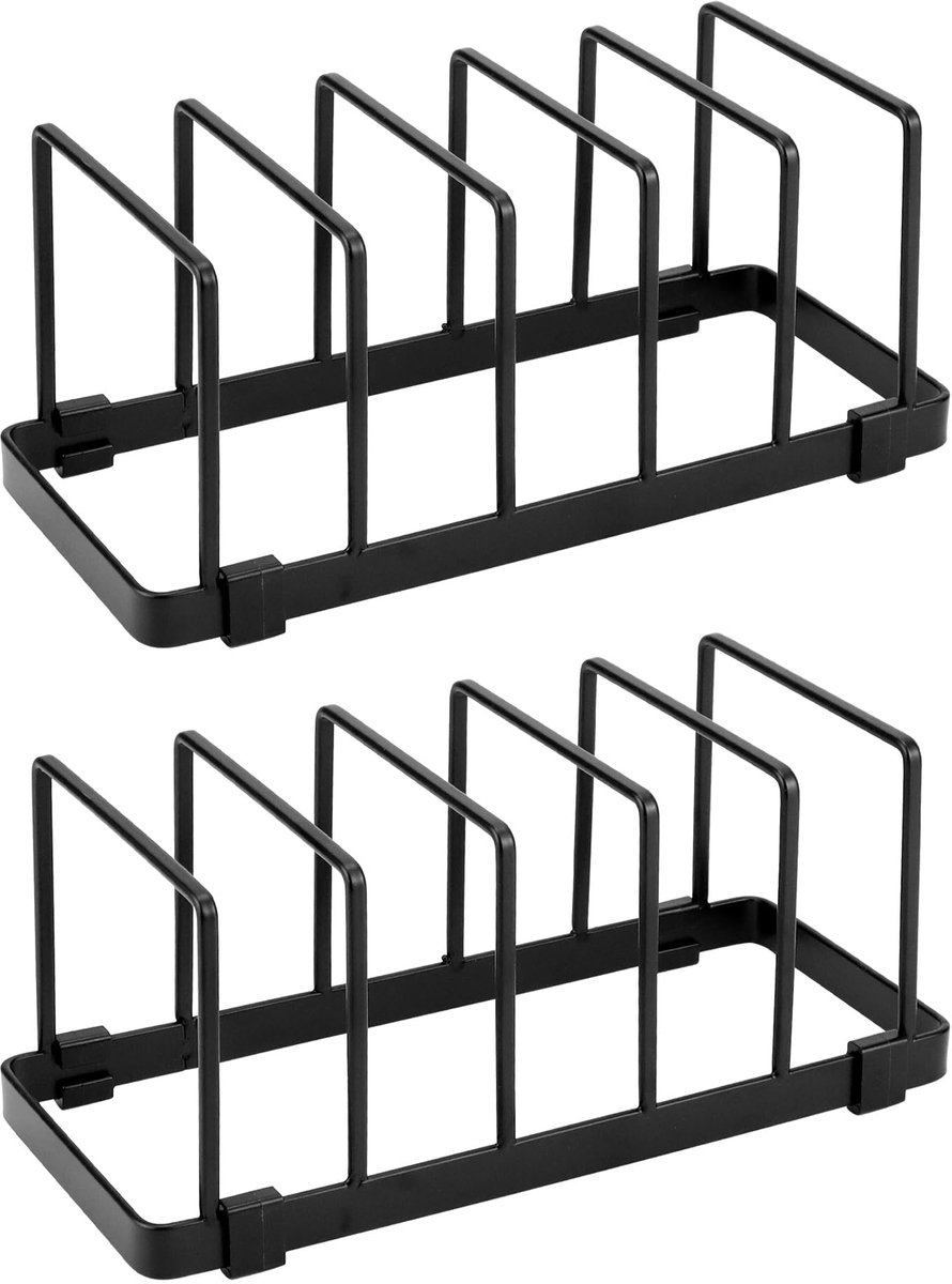 Keukenkastjes organizer 2-delig - zwart - bordenhouder en pannendekselhouder - optimale ruimtebesparing - ShopVlot