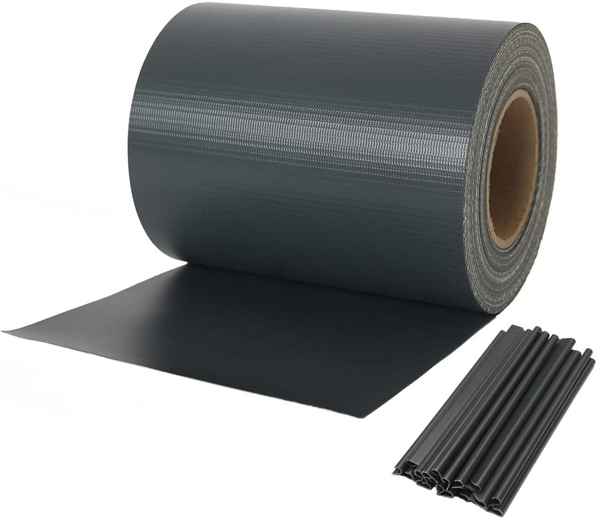 PVC Privacy Film voor Tuin - Privacy Screen Strips met 30 Fixing Clips - Dubbele Stangen voor Tuinhek - 450g/m² - 19cm x 50m Anthracietkleur