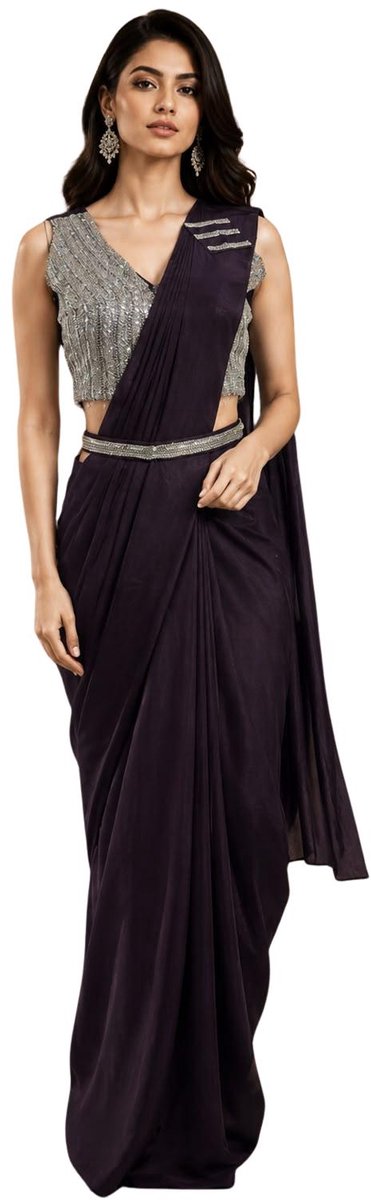 Simhera Threads Women's Deep Plum Georgette Saree with Elegant Embellished Border | Occasion & Party Wear Saree