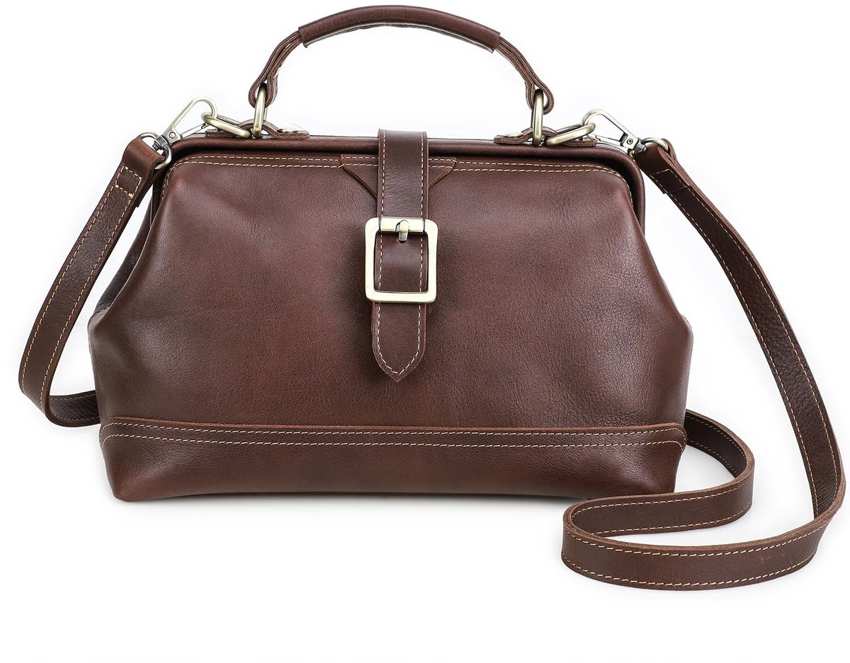 Dokterstas handtas bruin - volnerf leer - vintage tote tas met metalen sluiting - ShopVlot