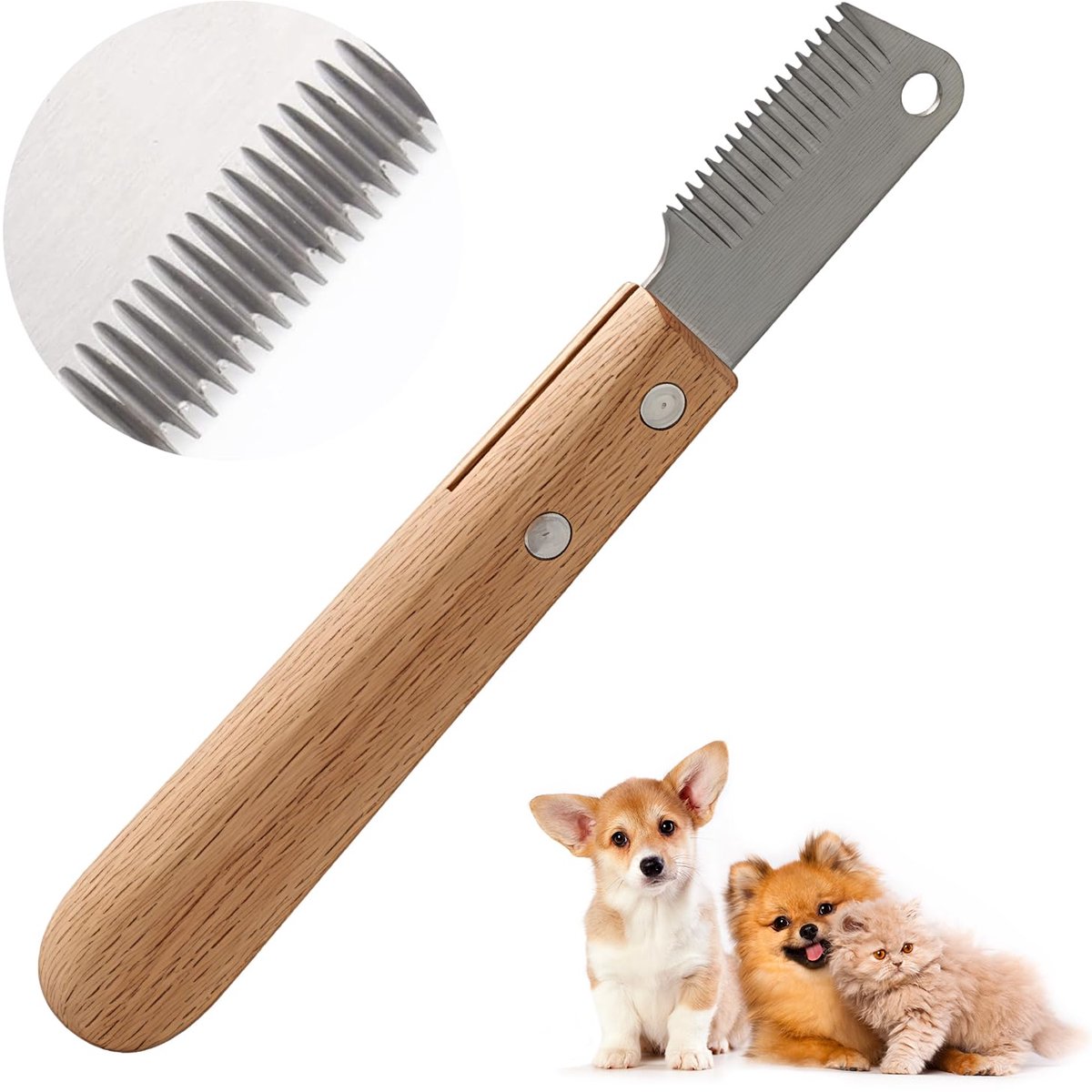 Trimmes voor honden met houten handvat voor stomp, honden, ruwhaartekkel, teckel en fijn dekhaar, terriër - ShopVlot