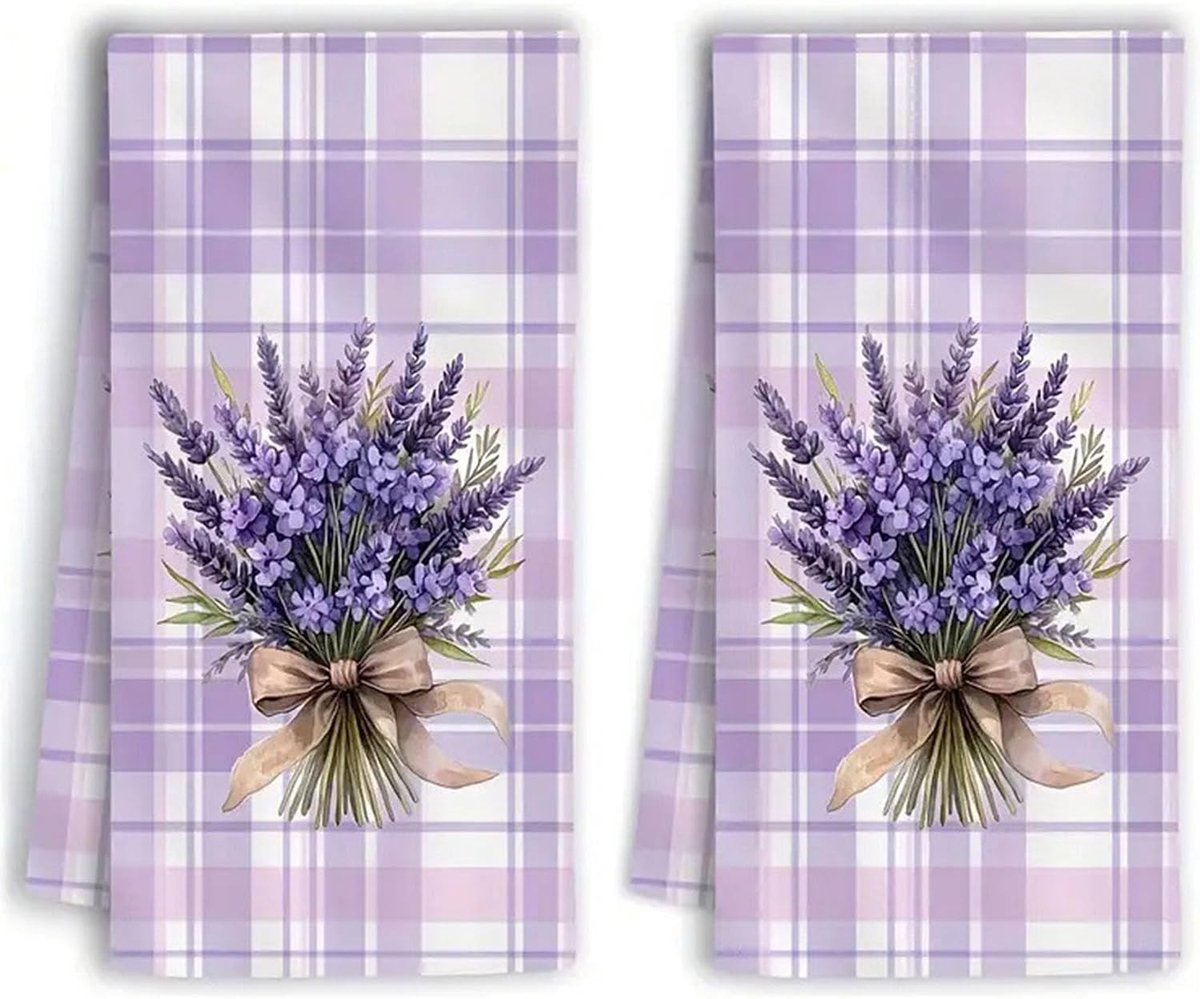 Disoza Purple Lavender Bow Bouquet Microfiber Tea Towels 60 x 40 cm Towel Kitchen Organizer Cotton Kitchen Towels - ShopVlot