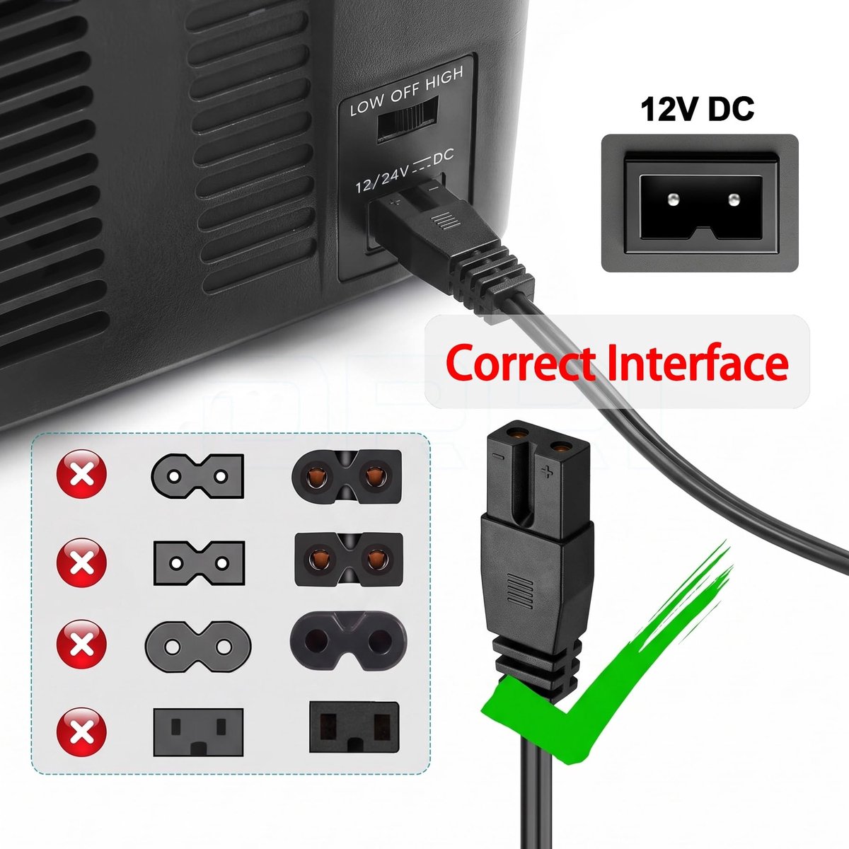 DRRI Mini-koelkast, 12 V DC, 2-pins netsnoer voor Mobicool koelbox, autokoelbox, auto-vriezer, koelkast (1,5 m) - ShopVlot