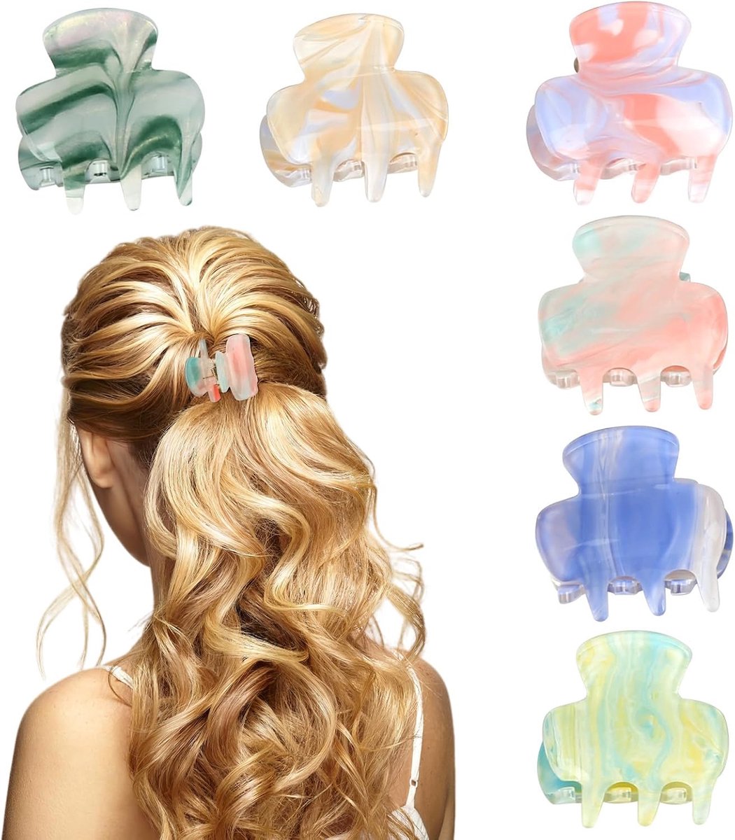 Hair Clips, 6 Pieces, Small Hair Clips for Women, Medium and Thin Hair, Non-Slip Claw Hairpins, Turtle Cellulose - ShopVlot