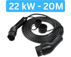 Laadkabel Type 2 32A 3 Fase | 22 kW | 20 Meter | IP65 | 2 Jaar garantie | Mennekes aansluiting | Laadkabel auto | Zwarte 20 meter kabel TPU | CE, ISO & RoHs gecertificeerd