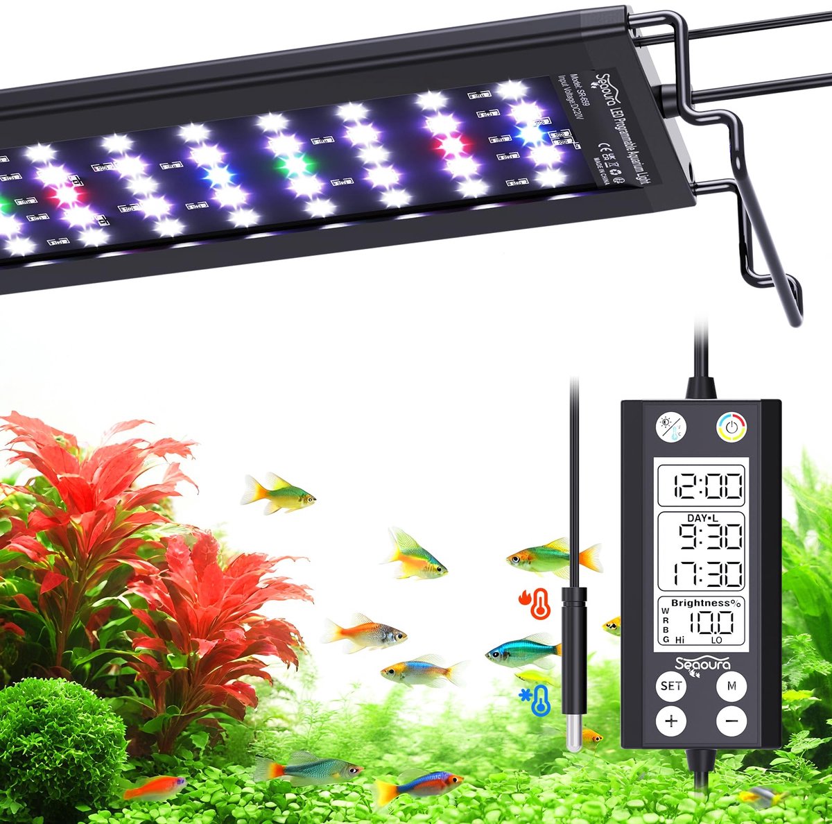 LED Aquariumverlichting 60-75cm - RGB Kleurenschema - Met thermometer - Ideaal voor vissen en planten - ShopVlot