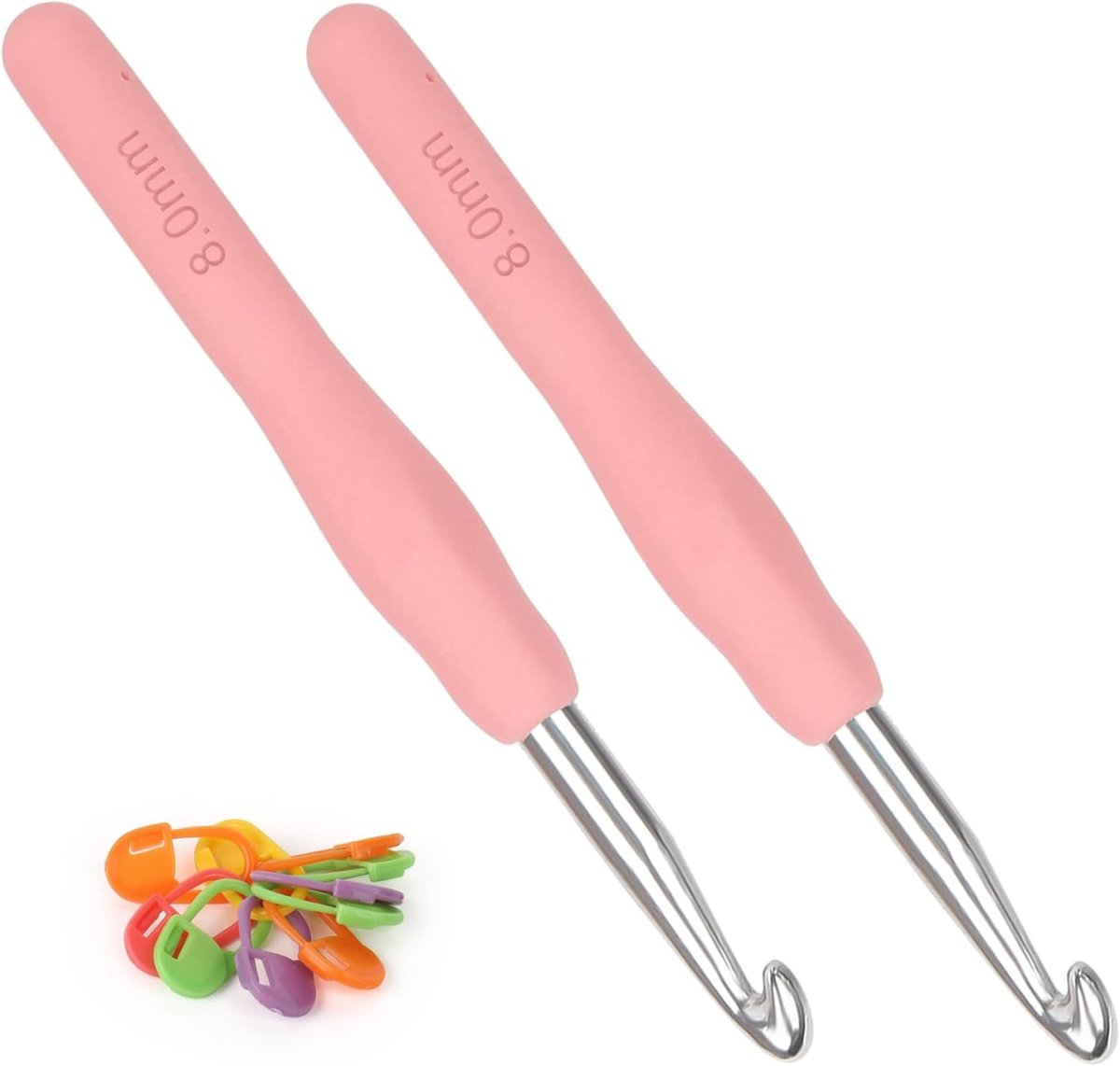 Coopay Crochet Hooks 8mm, 2pcs Metal Crochet Hooks, Ergonomic Soft Handle Crochet Hook for Arthritic Hands, TPR - ShopVlot
