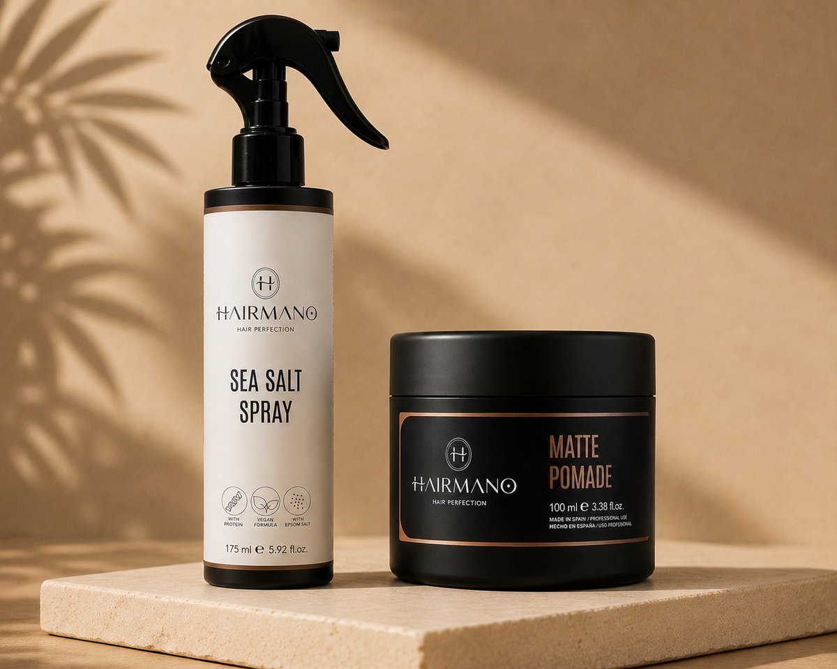 HAIRMANO 2-Step Styling Set – Sea Salt Spray 175 ml + Matte Pomade 100 ml – Volume, Textuur & Matte Hold – Haarstyling Set