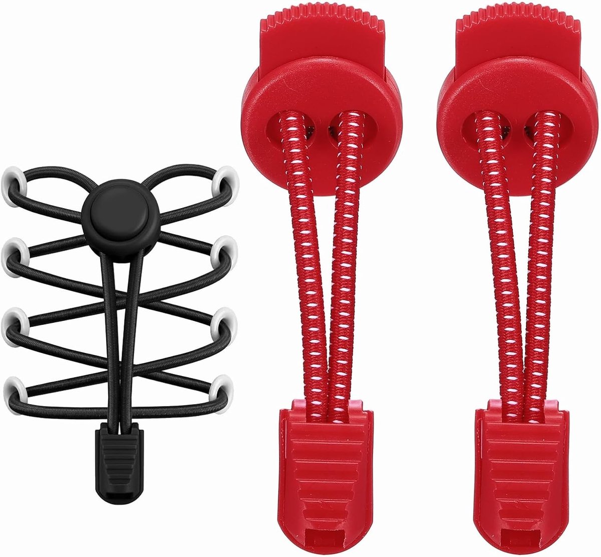 Elastische veters voor schoenen - 2 stuks zonder knopen, ideaal voor sneakers en tennisschoenen, wit met rode stippen