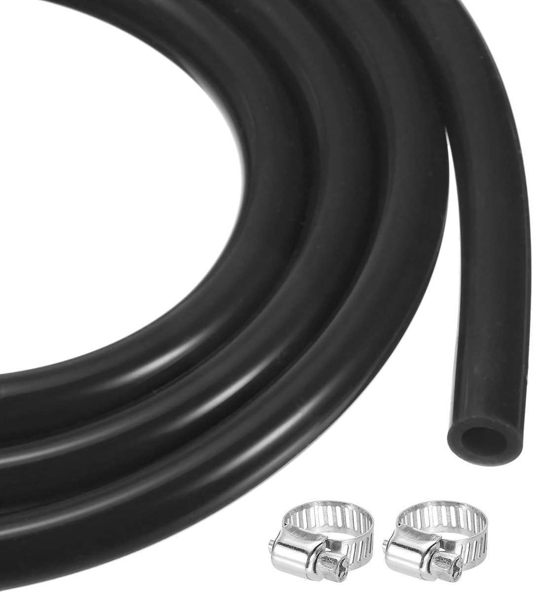 Siliconen rubber slang 2 meter 4 mm x 0,8 cm met 2 klemmen - Zwart, flexibel en duurzaam