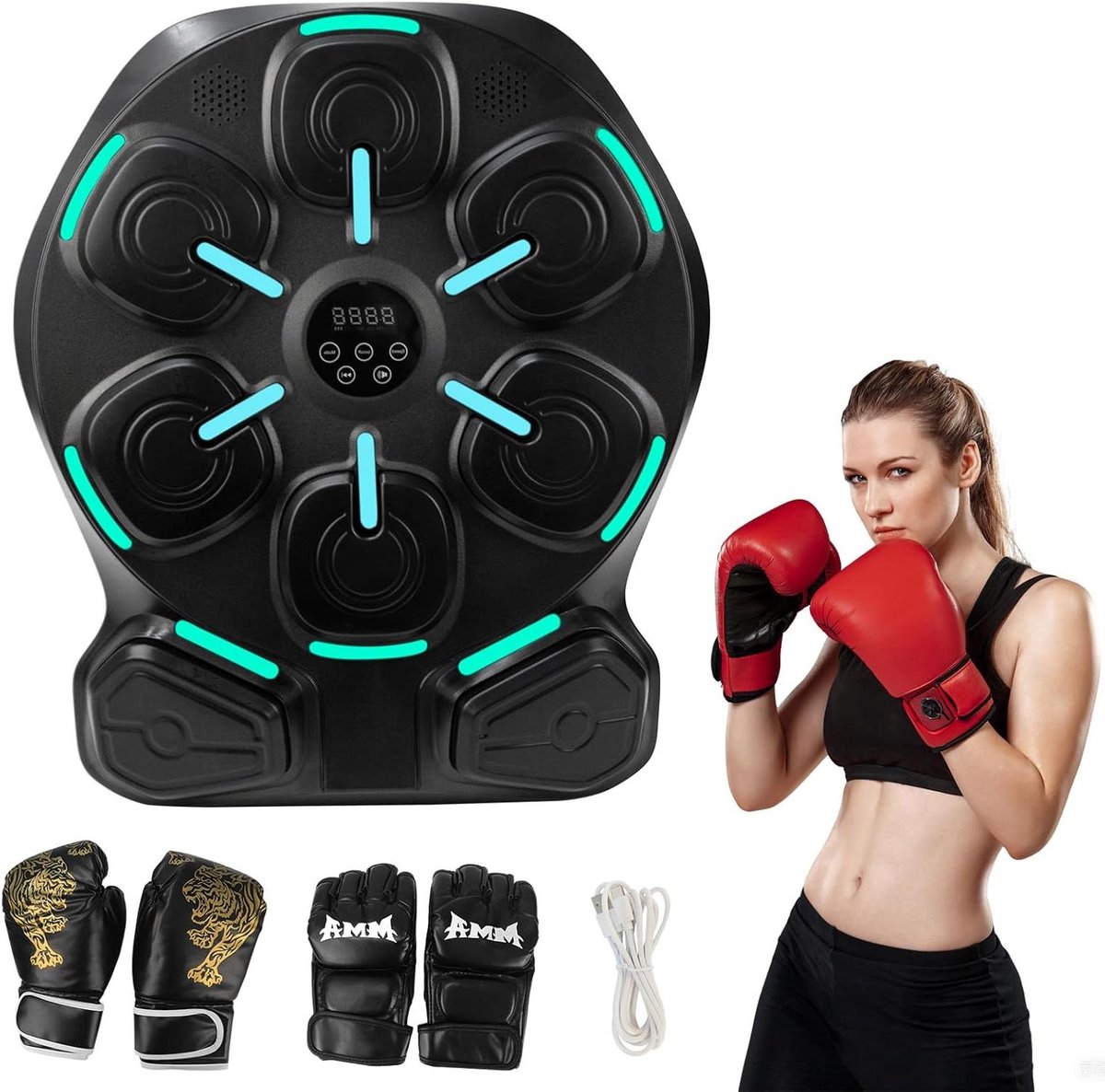 Muziek Boksmachine - Bokstrainer Wandmontage - Thuis Fitness - 8 Zachte Slagpunten - 51 x 437 cm - Zwart