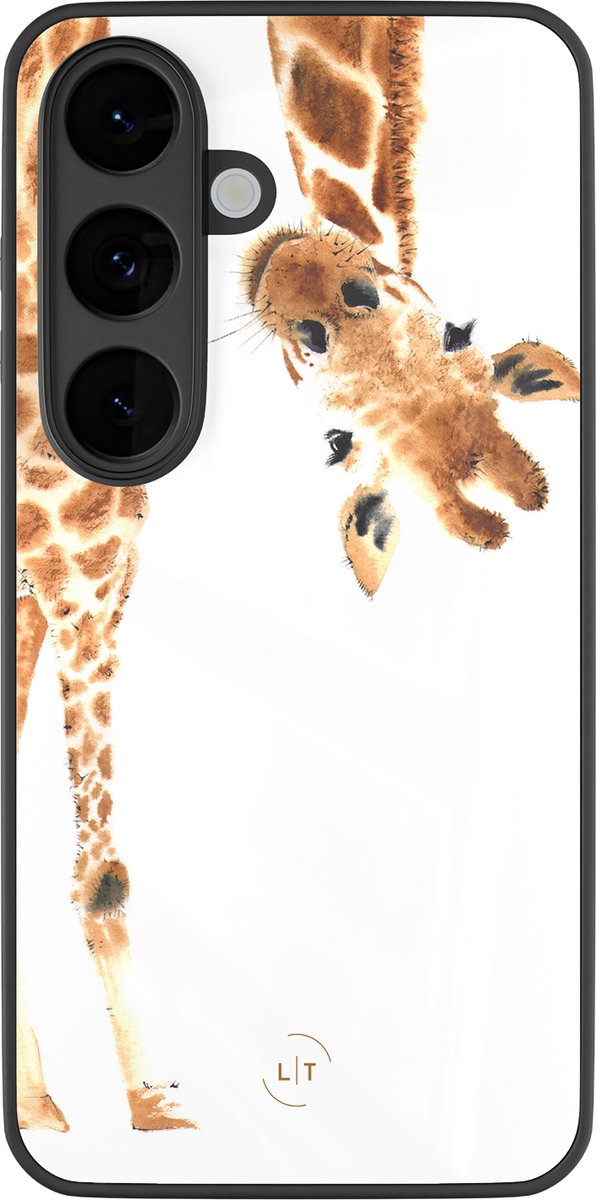 Hoesje geschikt voor Samsung Galaxy S26 - Giraffe - Luxe Glazen Hardcase - Giraffe - Bruin