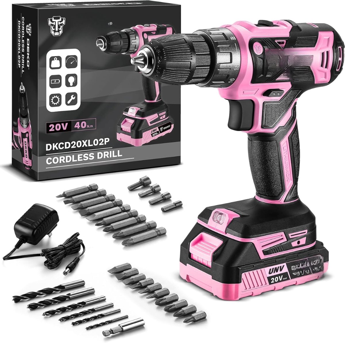 VALI® Accuboormachine - 20 V - Boormachine - Accu boormachine met Accu - Roze - 5cm x 5cm x 5cm