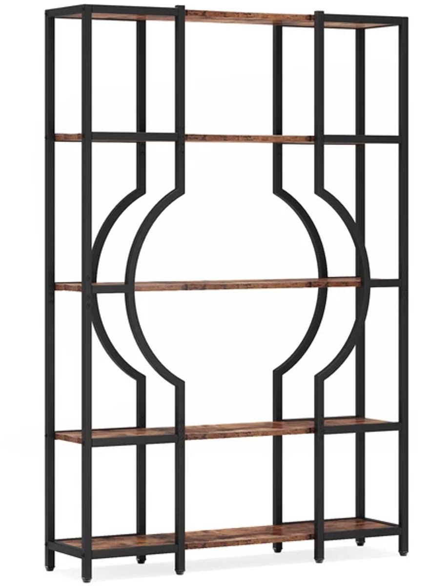 DMG Supply Boekenkast - 5 Lagen - 12 Open Vakken - 104 x 30 x 169 cm - Bruin/Zwart - MDF en Metaal