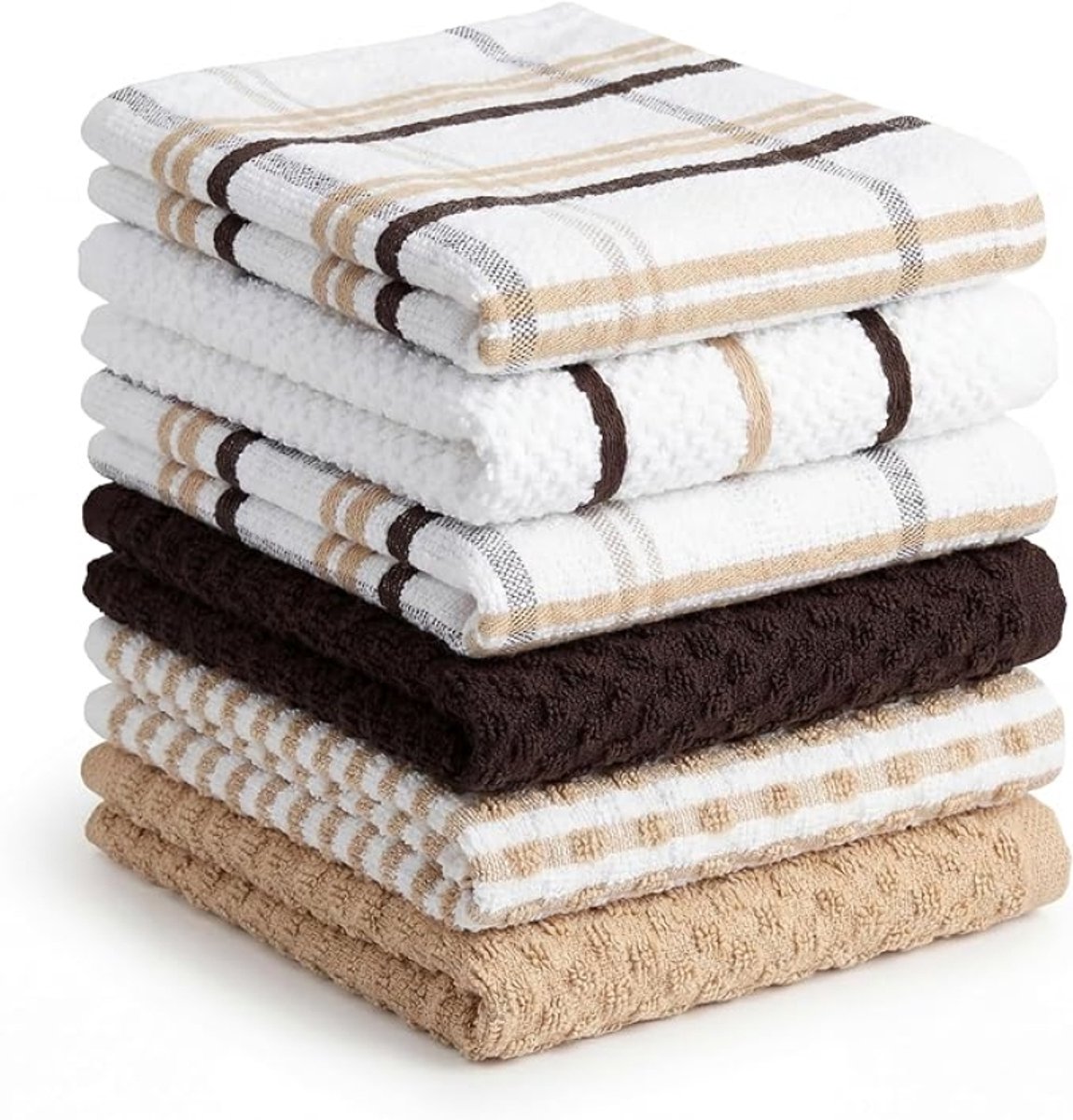 Premium Katoenen Keukendoeken 6 Stuks - Absorberende Theedoeken - Microvezel & Badstof - 45x65 cm - Beige & Chocolade