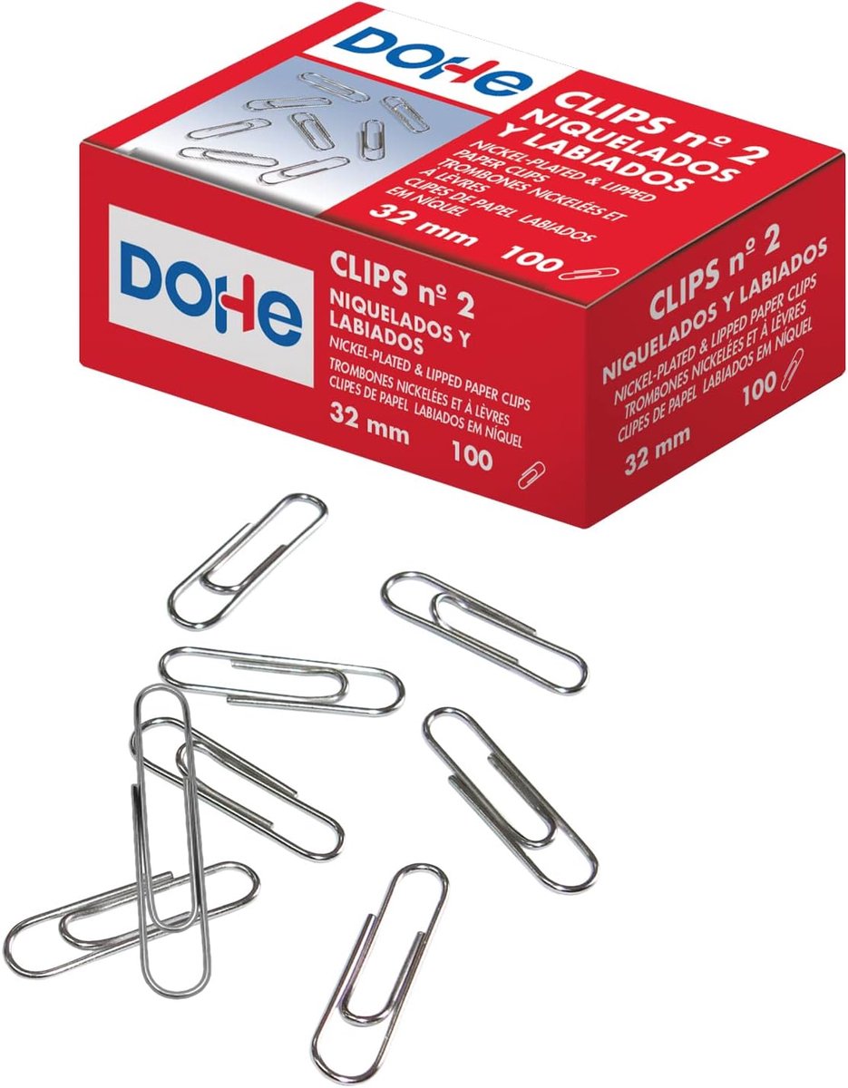 SnelShoppen - 100 Nickel Geplateerde Paperclips 32mm - Hoogwaardige Metalen Kantoorbenodigdheden voor Documenten, School, Thuis en Kantoor