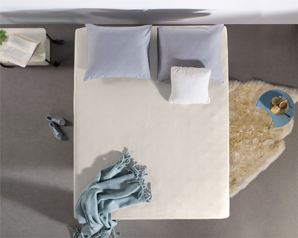 Hoeslaken 100% Katoen, Voor Standaard Matrassen tot 30cm, Vochtabsorberend en Warmteregulerend, Creme, 160 x 220 cm - ShopVlot