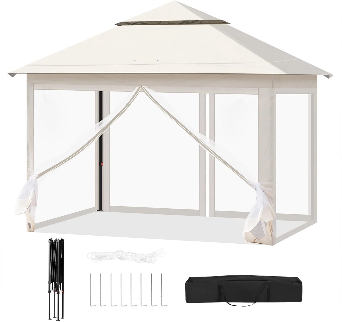 Klarven® Partytent Beige - Volledig Waterdicht, Muggennetten tegen Insecten, UV-bescherming en Verstelbare Hoogte voor Optimaal Buitencomfort - 3 x 3 m