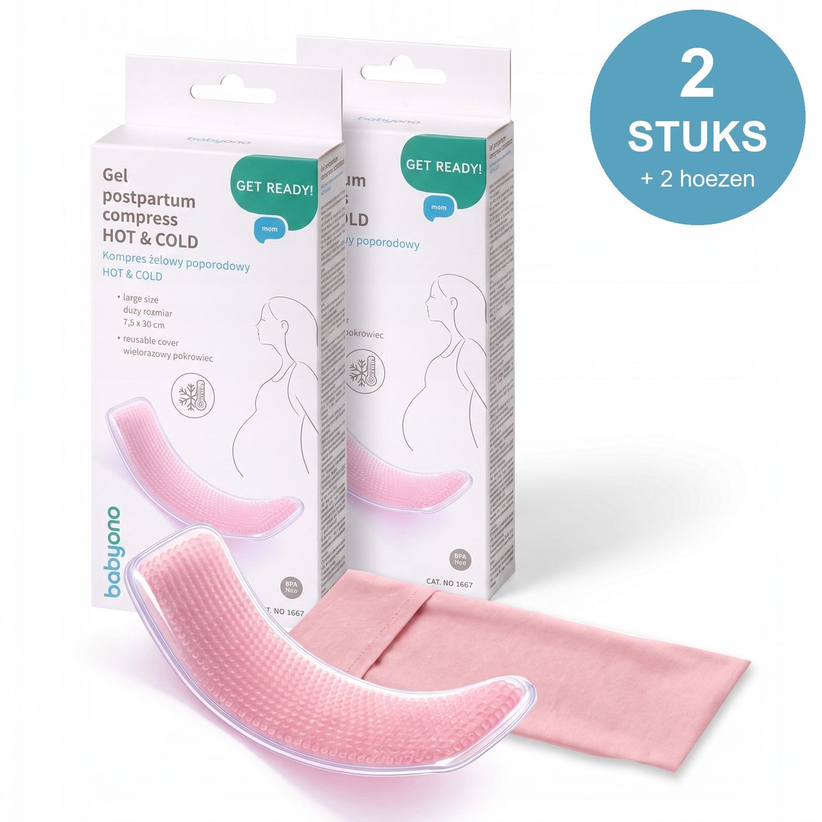 Babyono Postpartum Gel Kompres Hot & Cold - 2 Stuks Voordeelverpakking - Koel- & Warmtekompres na de Bevalling - Voor Perineum, Keizersnede & Aambeien - Incl. 2 Wasbare Hoezen