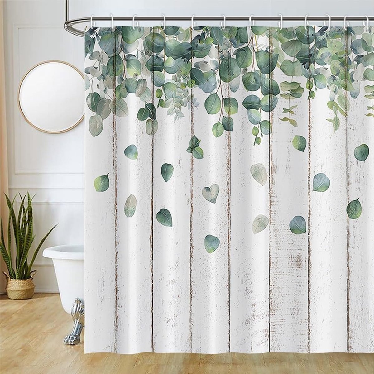 Douchegordijn 180 x 220 cm - Groen Eucalyptus - Schimmelwerend waterdicht - Rustiek design voor ontspannen badkamer - ShopVlot