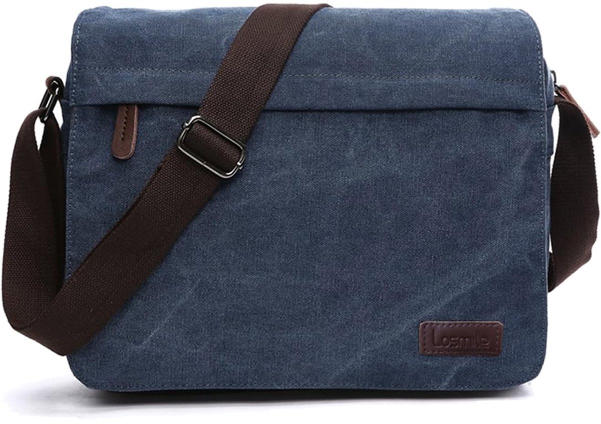 Schoudertas voor heren 13.3" - canvas - l-blauw - ideaal voor school en werk - ShopVlot