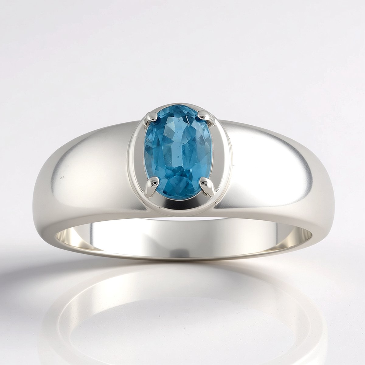 Cavill - 925 Sterling Zilveren Ring met 0,54 ct Groene Kyaniet Ovaal - Gerhodineerd - Modern Elegant Design - Duurzaam & Stijlvol