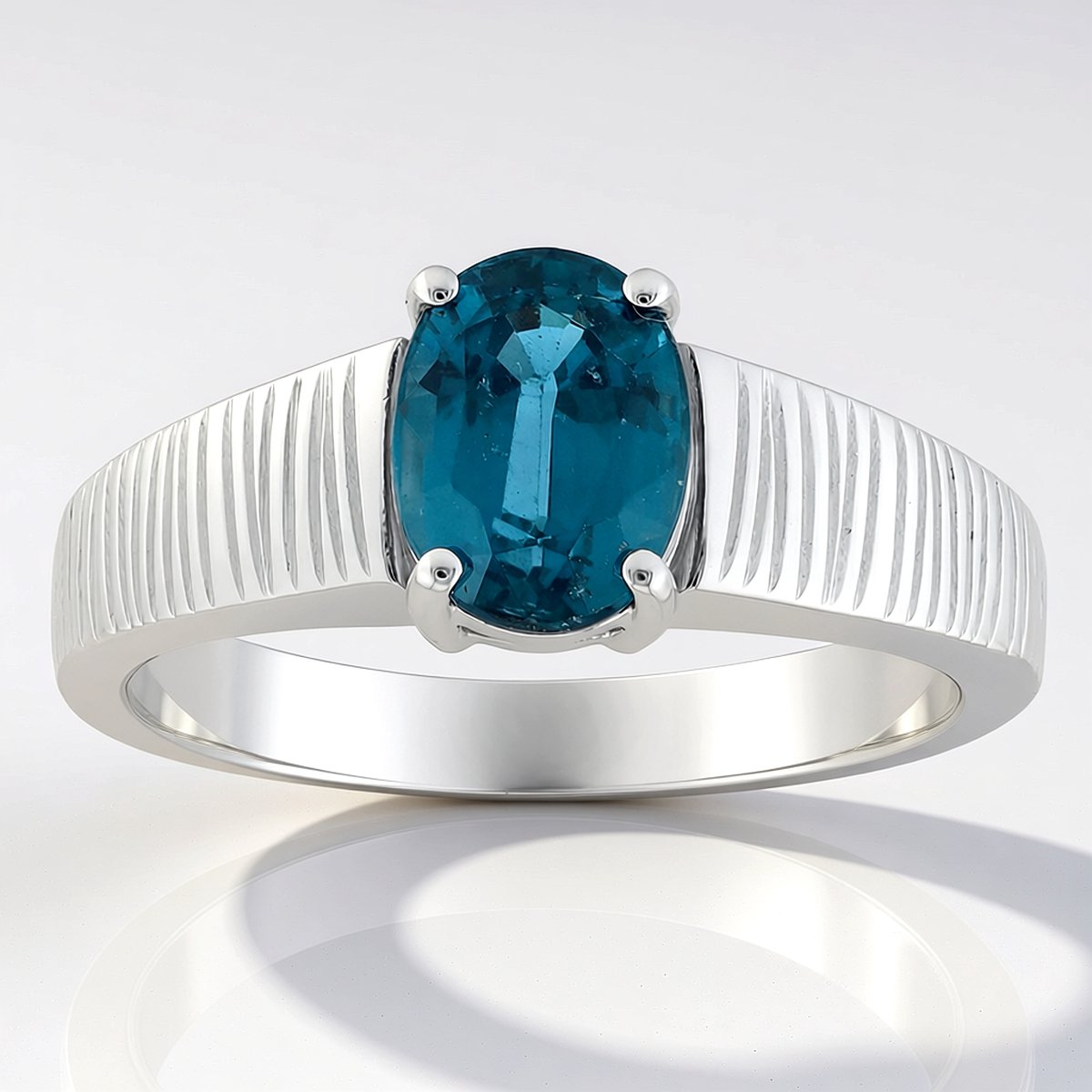 Cavill - Zilveren ring met 1,36 ct Ovale Groene Kyaniet - 925 SterlingZilver, Gerhodineerd - Elegante damesring, Moderne ring uit India