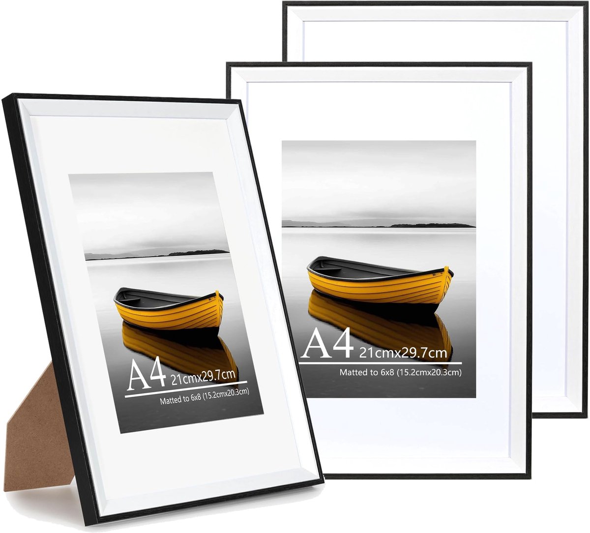 Fotolijst A4 - Tweekleurig zwart-wit - Set van 3 - Acrylglas voor wandmontage - ShopVlot