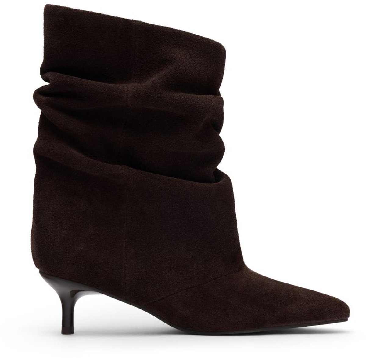 Sacha - Dames - Donkerbruine suède slouchy enkellaarsjes met hak - Maat 36