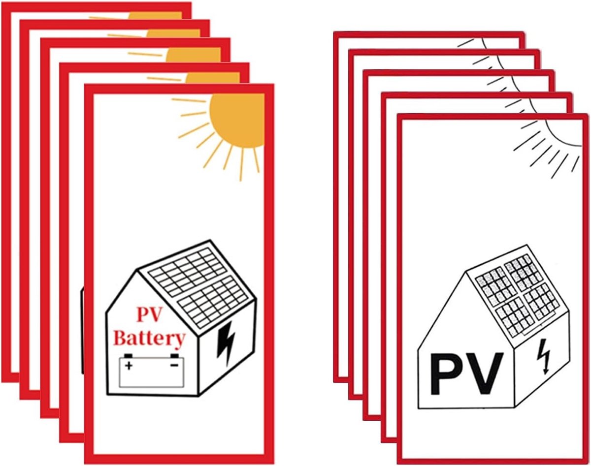 10 weerbestendige zelfklevende stickers voor PV-installatie en batterijgebruik - 10 x 20 cm, ideaal voor binnen en buiten, perfect voor zonne-energiesystemen