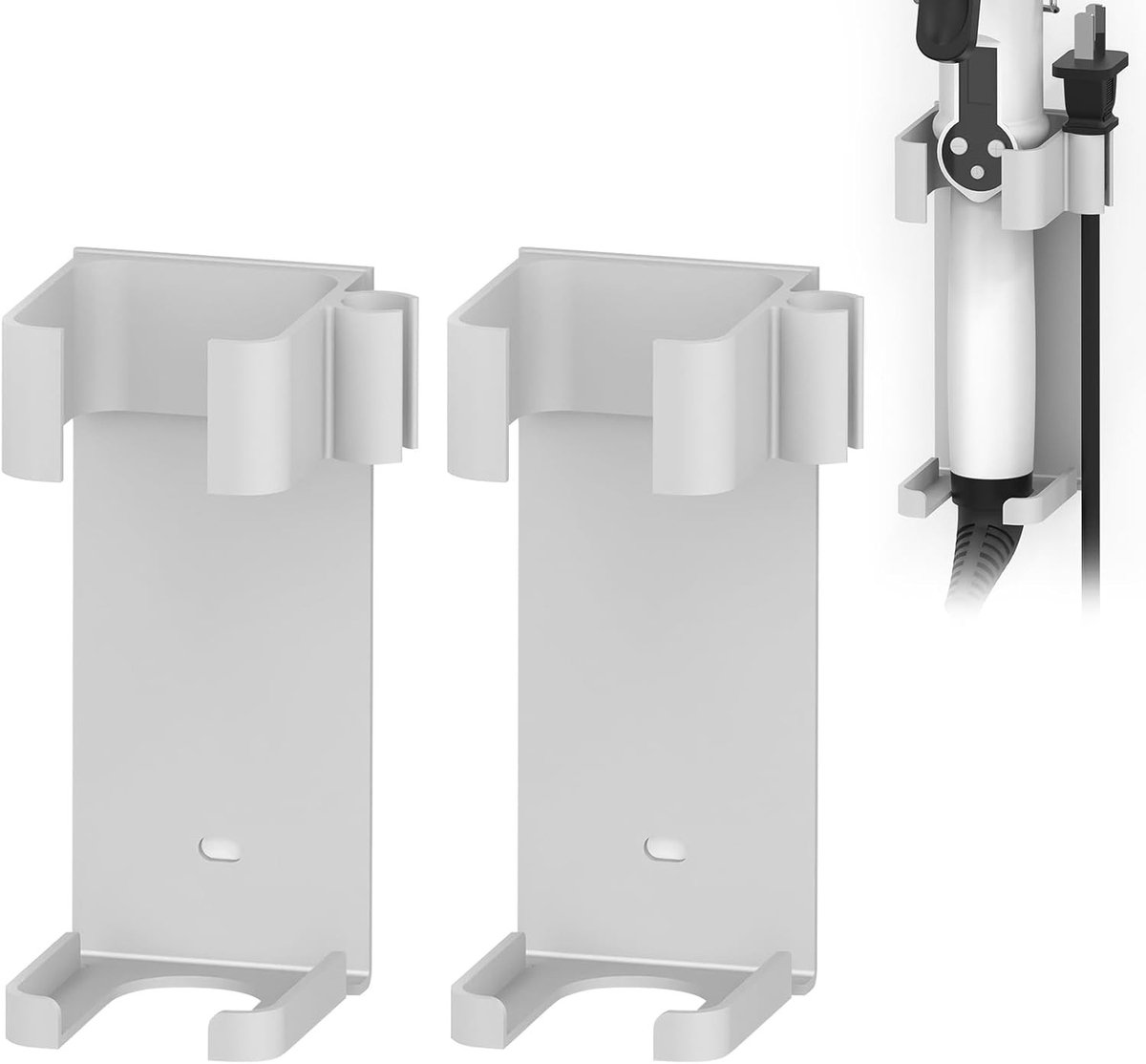 2-Pack Wandbeugel voor Haargereedschap, Muurbevestiging voor Styling Tools, Opbergrek voor Krultangen en Steilijzers (Wit, Plusmaat)