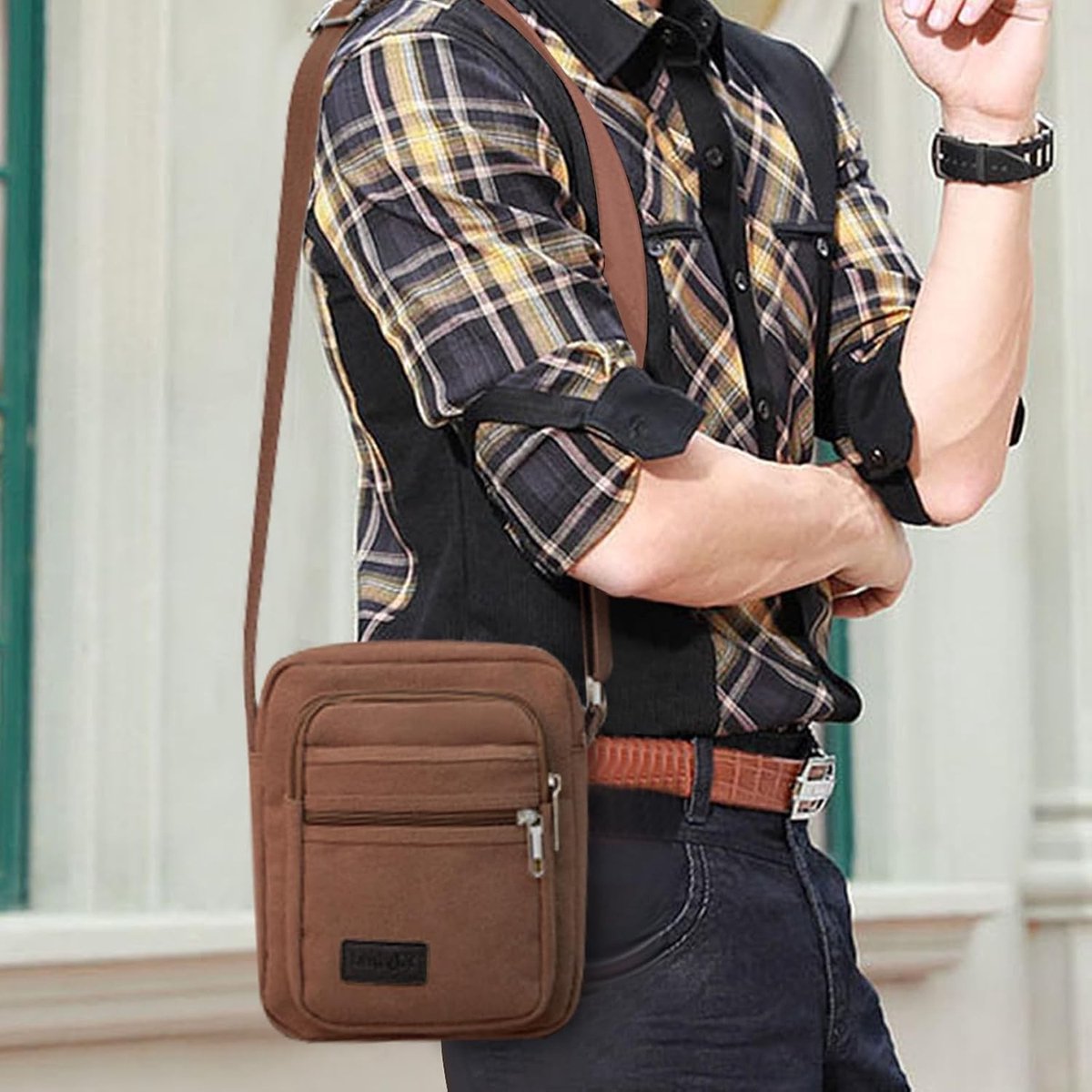 Casual Crossbody Bag voor Mannen, Canvas Schoudertas met Multi-Pockets voor Sport, Reizen en Fietsen