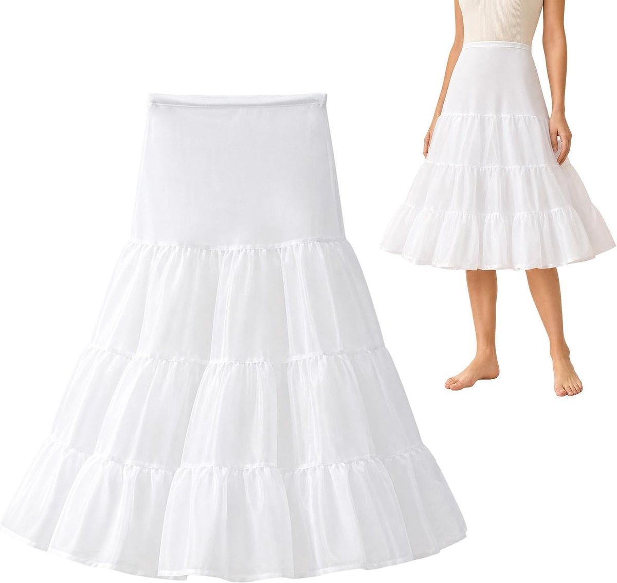 Retro Satijnen Petticoat met Hoepelrok, Verstelbare Lengte 50-60 cm, Taille 50-85 cm, Perfect voor Bruiloft, Prom en Rockabilly Feesten